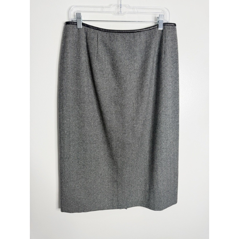 Talbots Herringbone Wool Midi Skirt Size 14 Gray Career Wear Minimalist Timeless